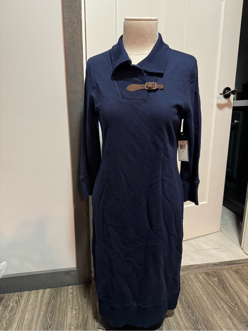 Ralph Lauren Navy Long-Sleeve Knit Dress with Buckle Accent